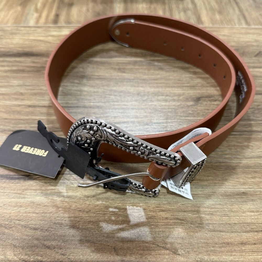 Forever 21 Cognac Brown Faux Leather Western Style Belt Women Size Small